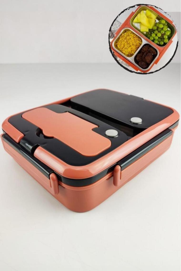Digithome Bölmeli Çelik Hazneli Yemek Kabı Turuncu 25 cm