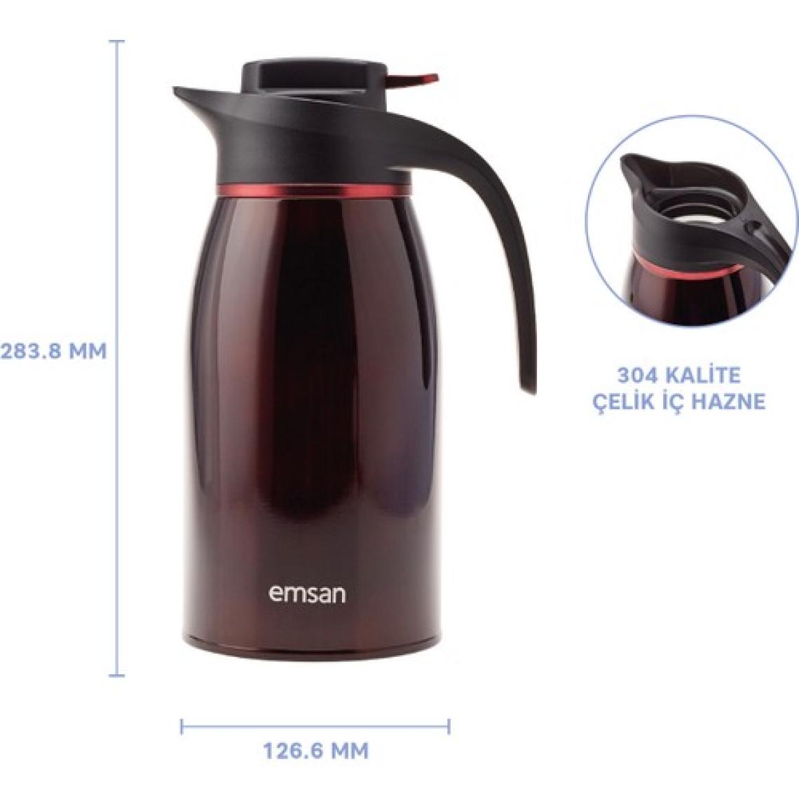 Emsan Gama 12 Saat Sıcak ve Soğuk Tutan Çelik Termos Bordo 2 Litre