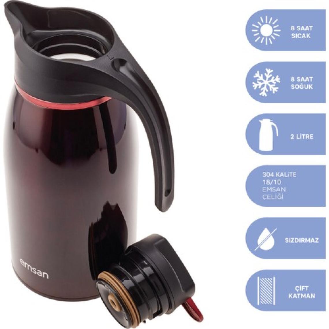 Emsan Gama 12 Saat Sıcak ve Soğuk Tutan Çelik Termos Bordo 2 Litre