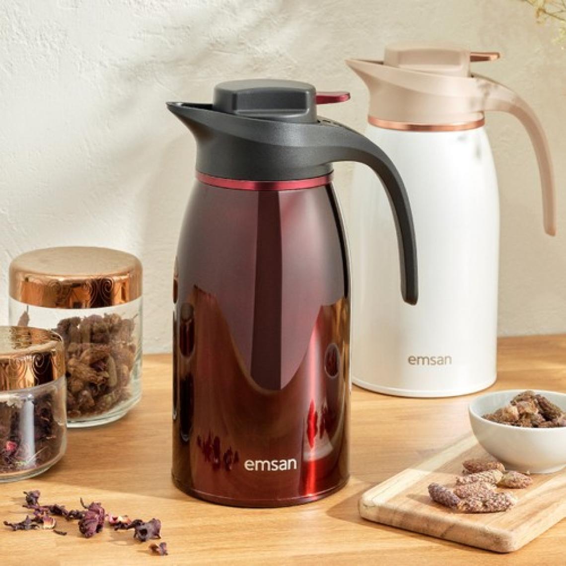 Emsan Gama 12 Saat Sıcak ve Soğuk Tutan Çelik Termos Bordo 2 Litre