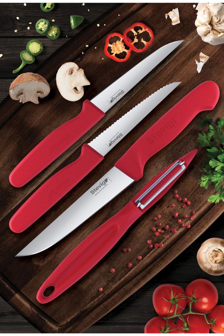 Cut 4 Fresh Sebze Soyacak Ve Bıçak Seti 4 Parça Kırmızı St-402