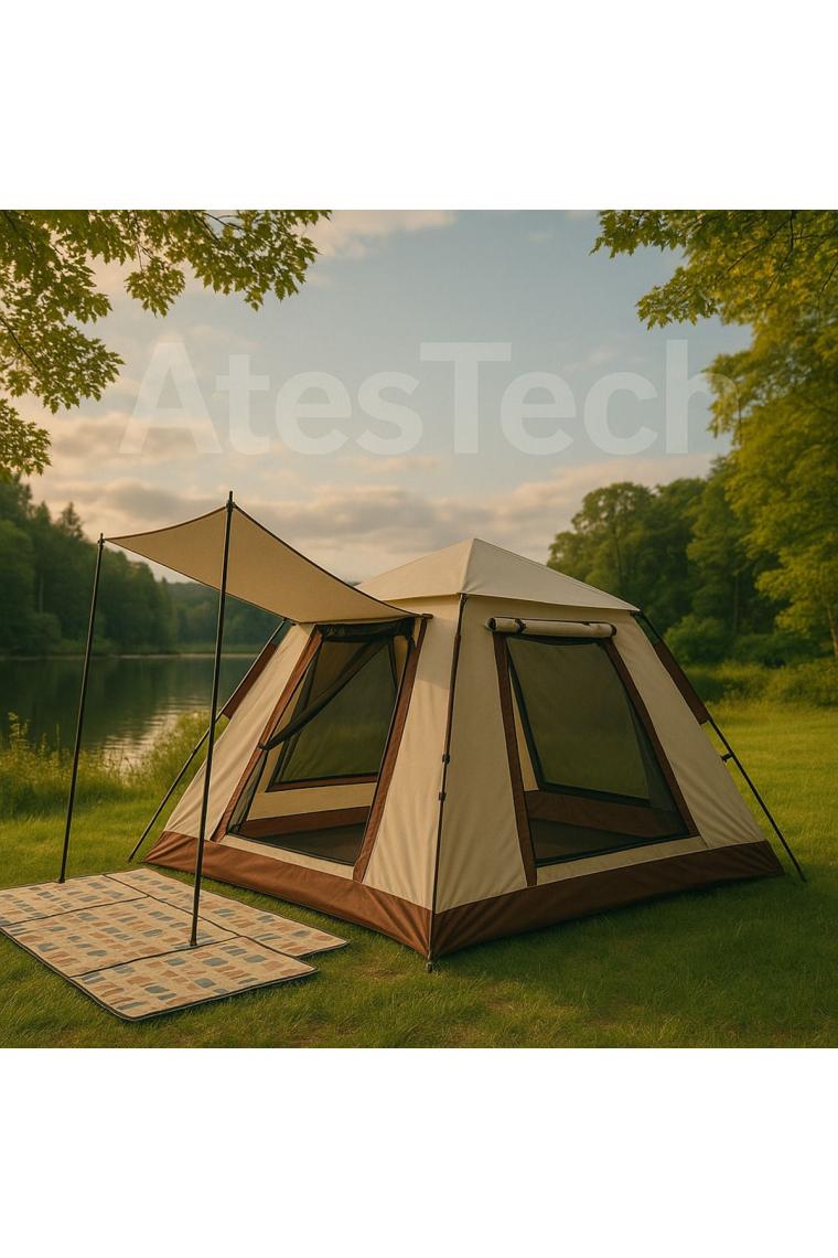 AteşTech 4 Kişilik Tam Otomatik tenteli Kare Kamp Çadırı 210*210*140