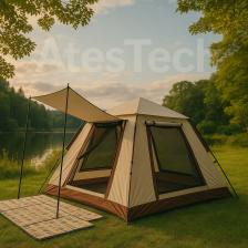 AteşTech 4 Kişilik Tam Otomatik tenteli Kare Kamp Çadırı 210*210*140