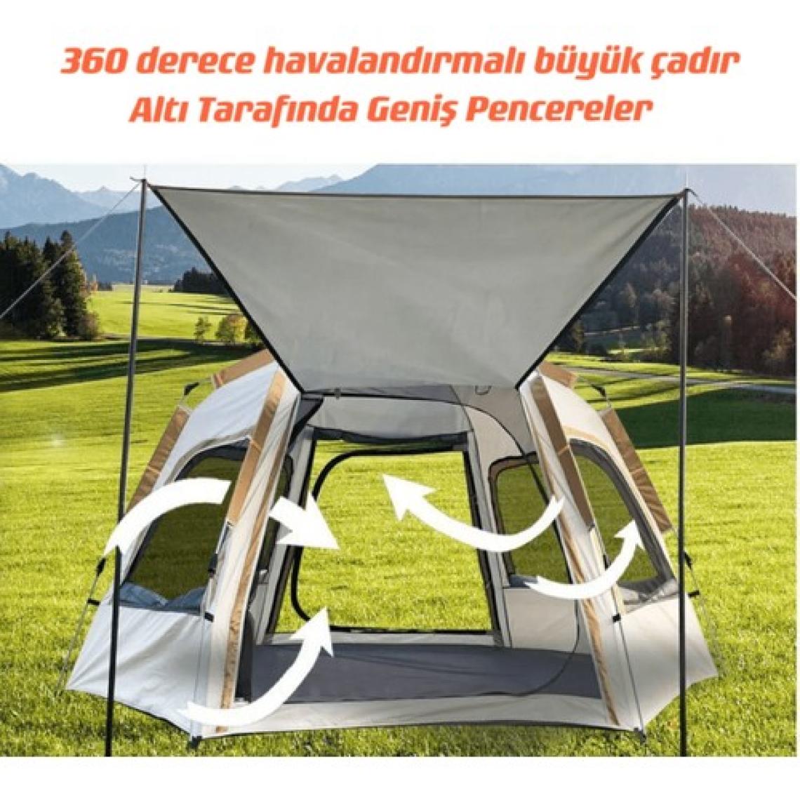 Shufa Tam Otomatik Su ve Rüzgar Geçirmez Gölgelikli Altıgen Aile Çadırı 280X240X155 cm