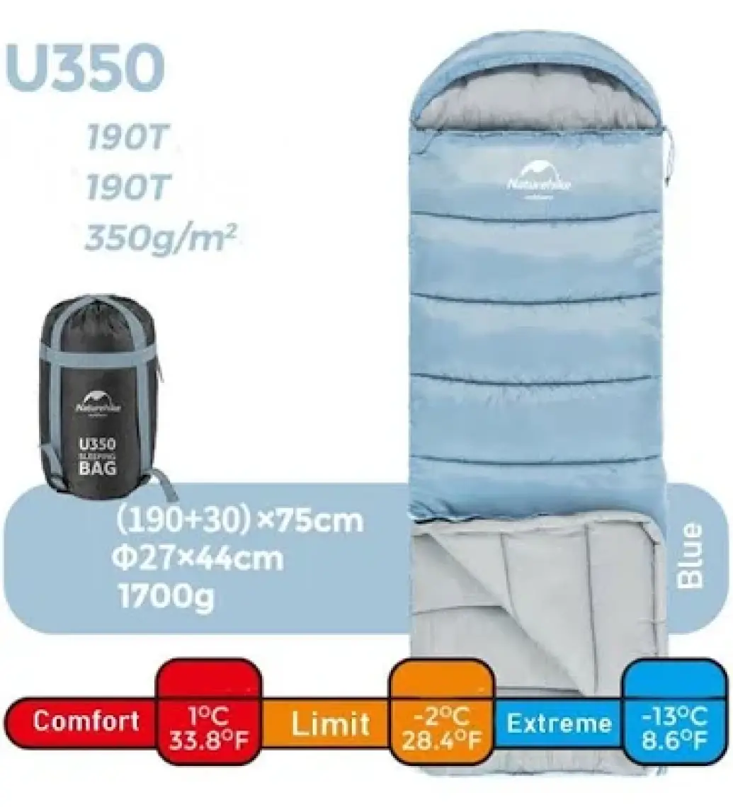 Naturehike U350 Zarf Tarzı Kapüşonlu Uyku Tulumu -13°c