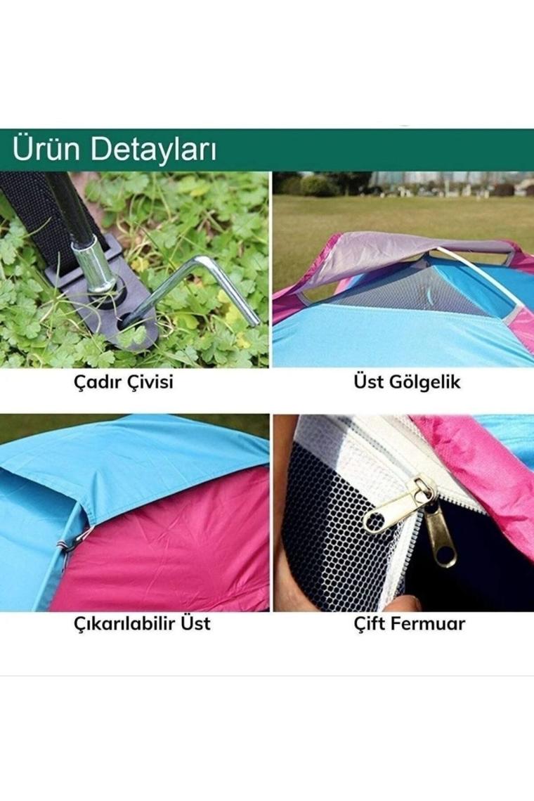 Kolay Kurulumlu Taşınır Su Geçirmez Sineklikli Pratik Kamp Çadırı 6 Kişilik (220X250X150)