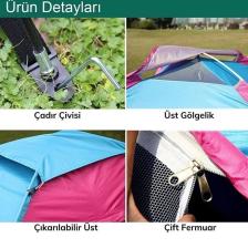 Kolay Kurulumlu Taşınır Su Geçirmez Sineklikli Pratik Kamp Çadırı 6 Kişilik (220X250X150)
