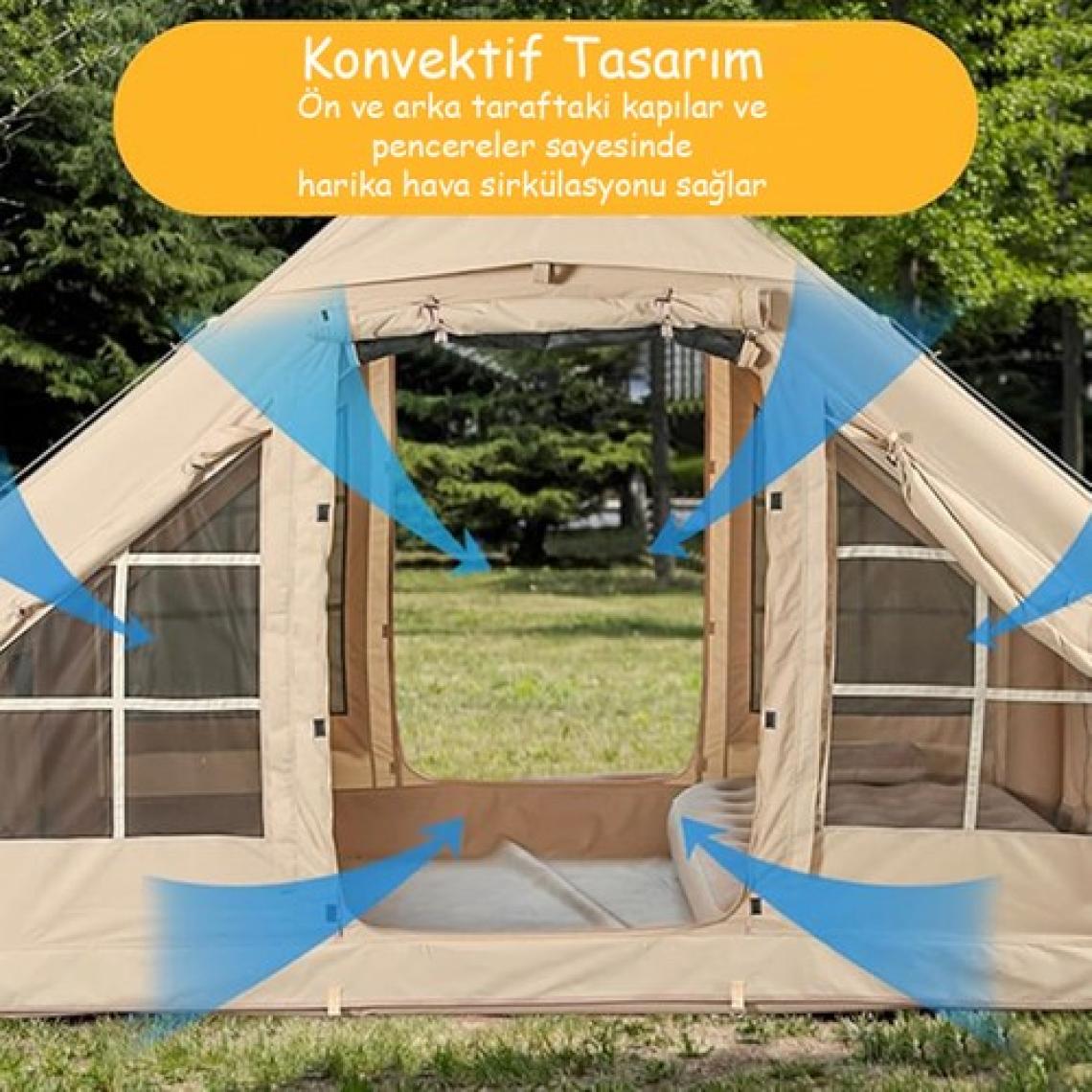 Monicamp 12 Kişilik 4 Mevsim Şişme Kamp Çadırı 12M2 300CM x 400CM x 210CM 420D Kumaş