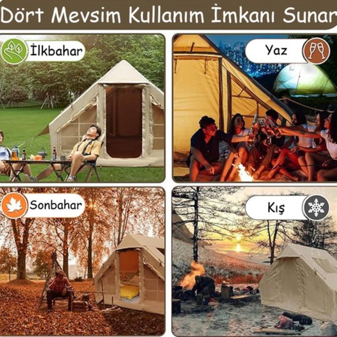 Monicamp 12 Kişilik 4 Mevsim Şişme Kamp Çadırı 12M2 300CM x 400CM x 210CM 420D Kumaş