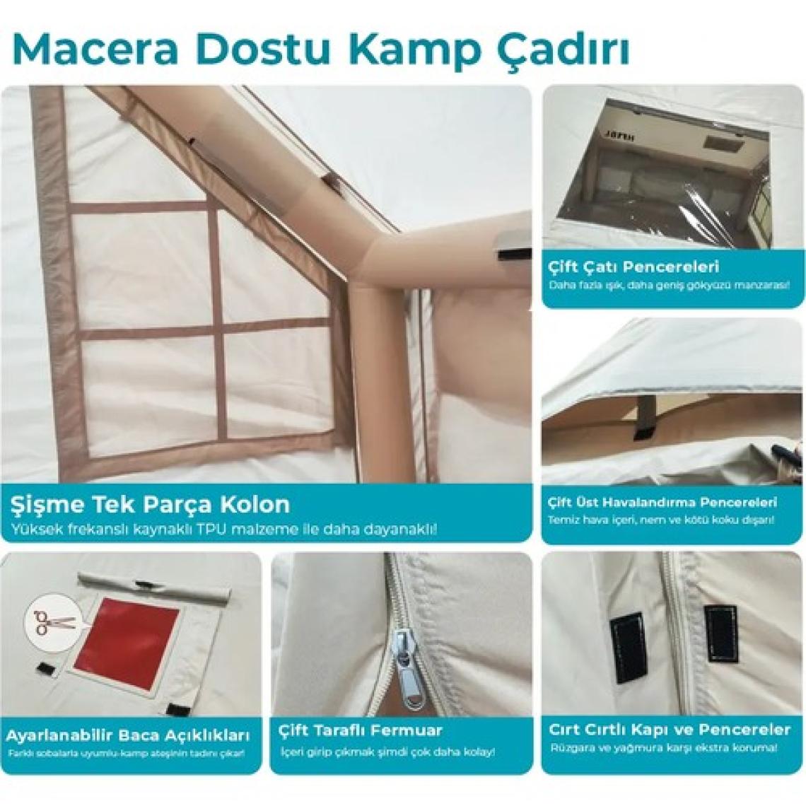 HABL 8 Kişilik 8m2 Su,rüzgar ve Kar Geçirmez 420D Oxford Kumaşlı 4 Mevsim Şişme Çadır 320*250*220CM