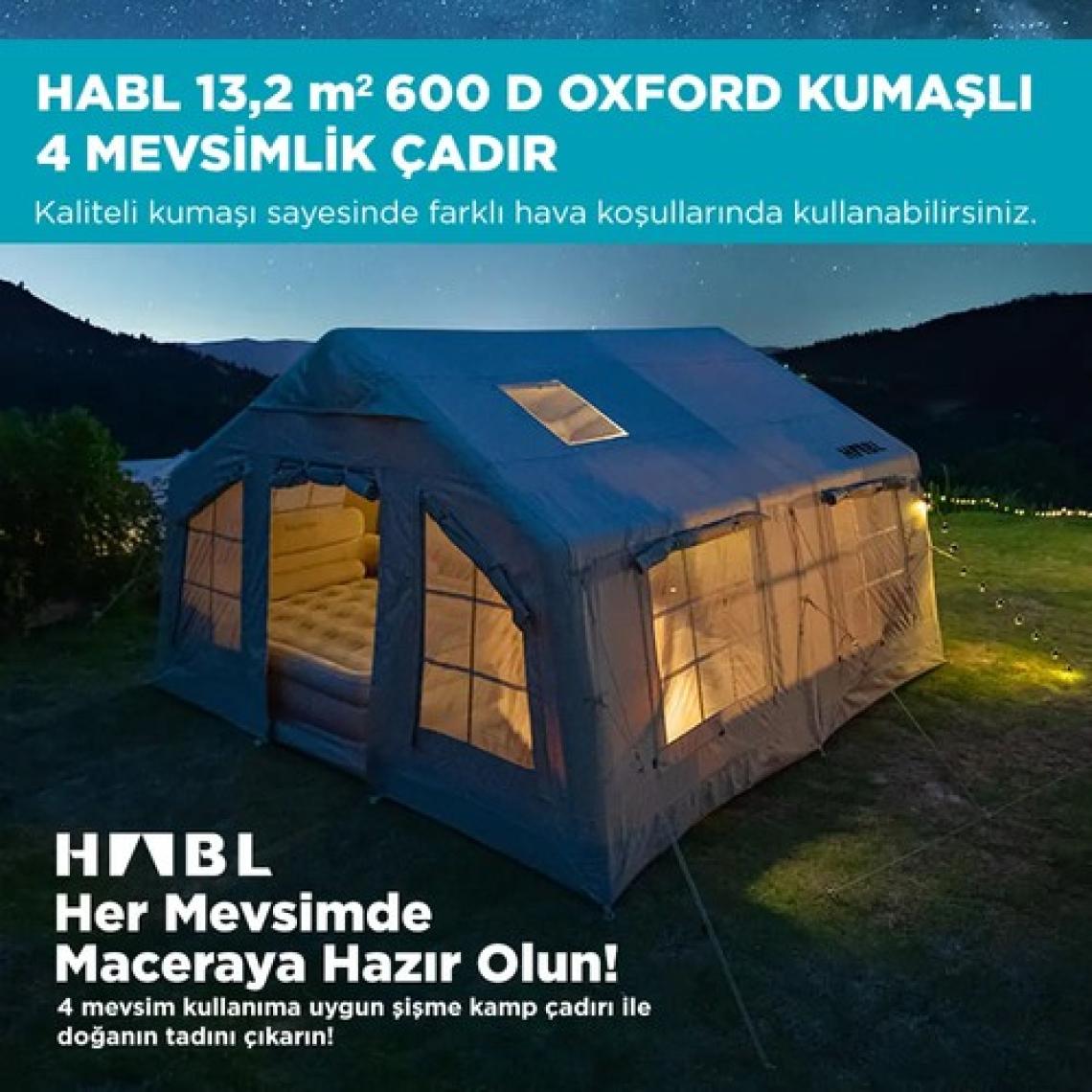 HABL 13 Kişilik 13.2m2 Su,rüzgar ve Kar Geçirmez 600D Oxford Kumaşlı 4 Mevsim Şişme Çadır 367*360*220CM