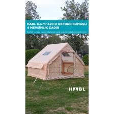 HABL 6 Kişilik 6.3m2 Su,rüzgar ve Kar Geçirmez 420D Oxford Kumaşlı 4 Mevsim Şişme Çadır 300*210*200CM