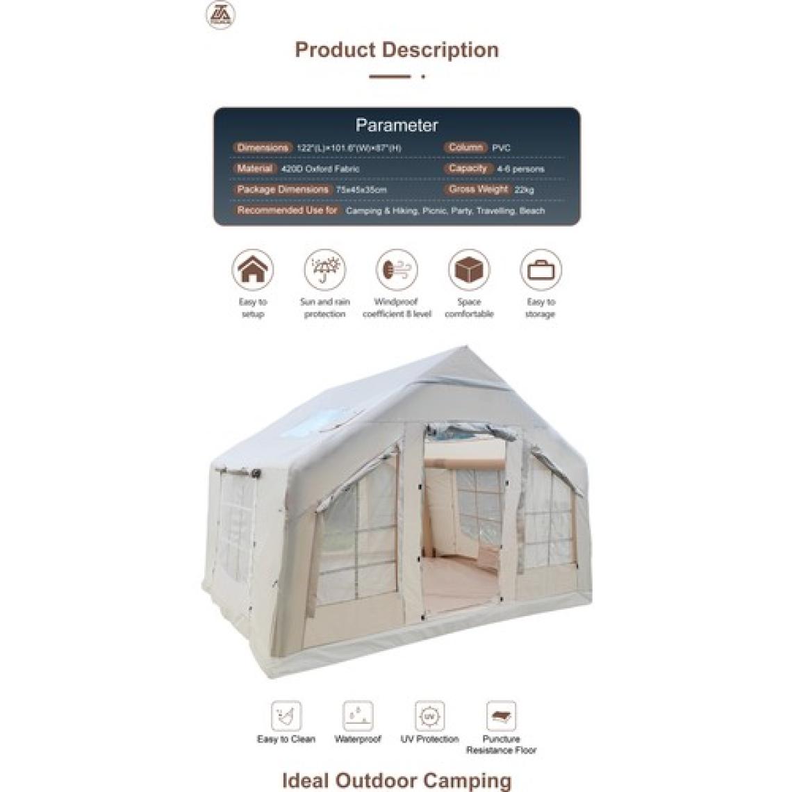 Campfit Tourus 4 Mevsim Şişme Kamp Çadırı 320X2500X220 cm 4-6 Kişilik Şişme Çadır 8 M2