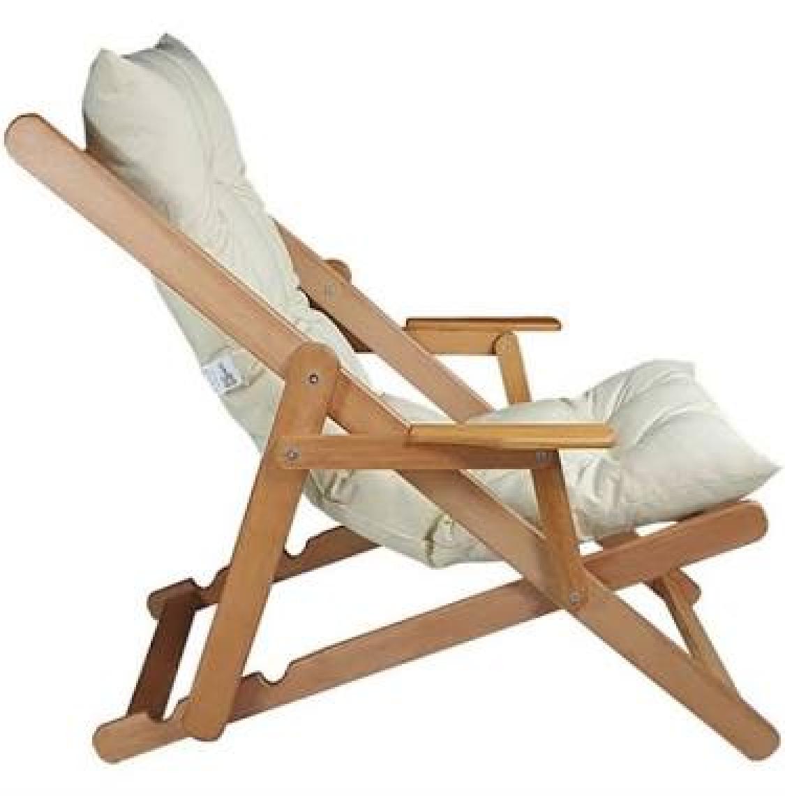 Bysay Ahşap Katlanabilir Taşınır Puf Minderli Kollu  Şezlong. Plaj, Bahçe, Teras, Balkon Için  (Haki)