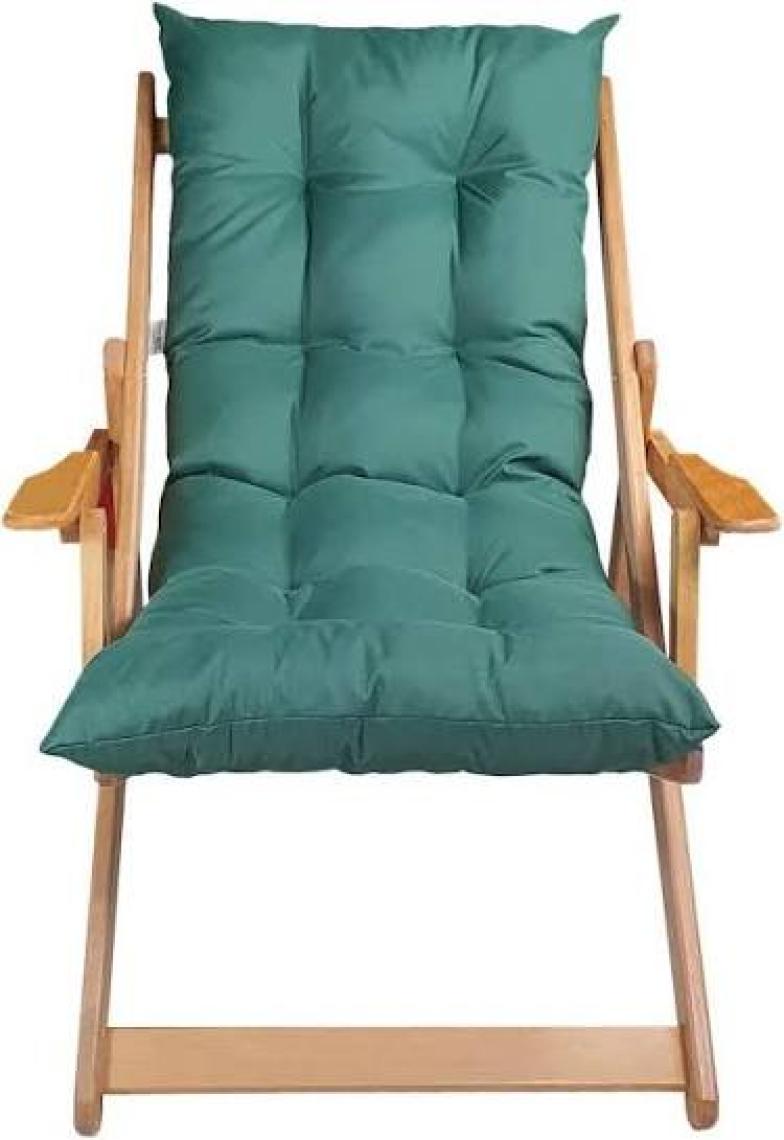 Bysay Ahşap Katlanabilir Taşınır Puf Minderli Kollu  Şezlong. Plaj, Bahçe, Teras, Balkon Için  (Haki)