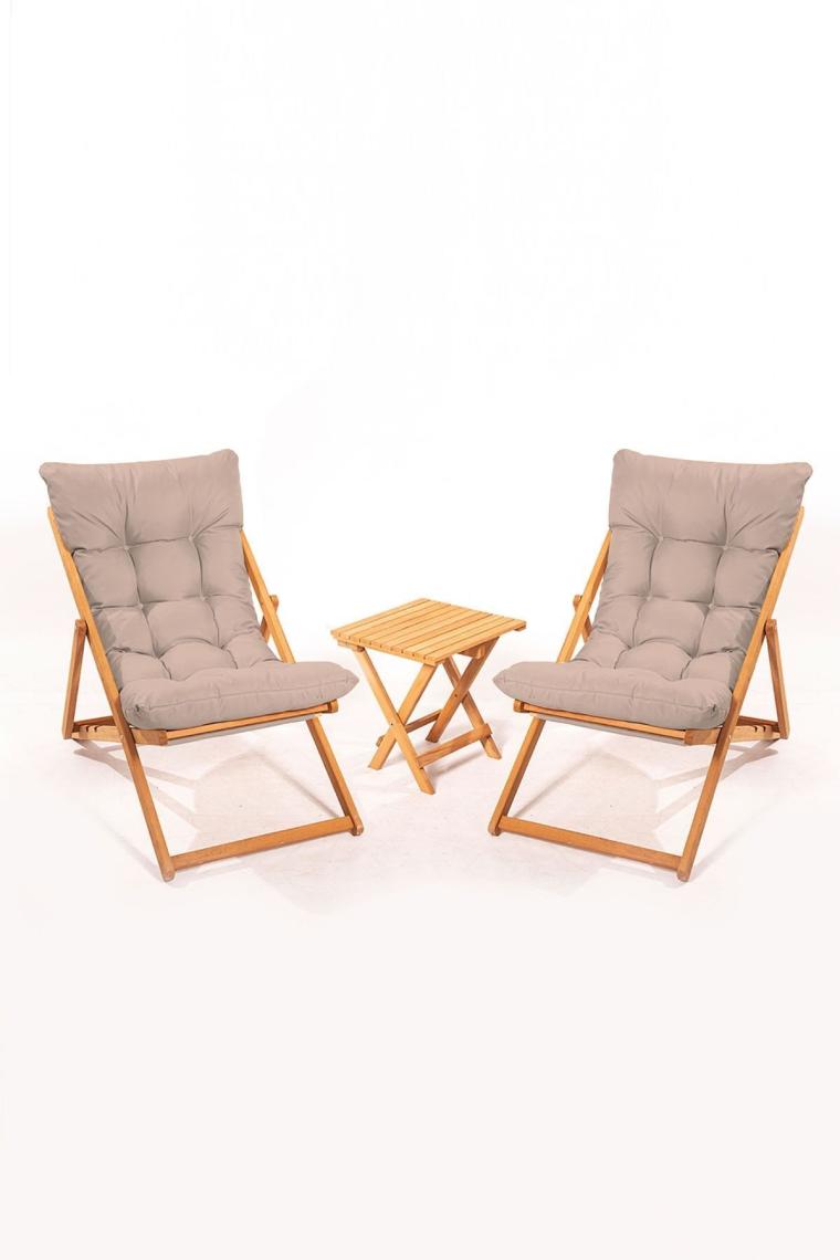 Meya Dekor 2 1 Nora Şezlong Seti Bahçe-Balkon-Teras-Plaj-Kafe Katlanır Set - Vizon
