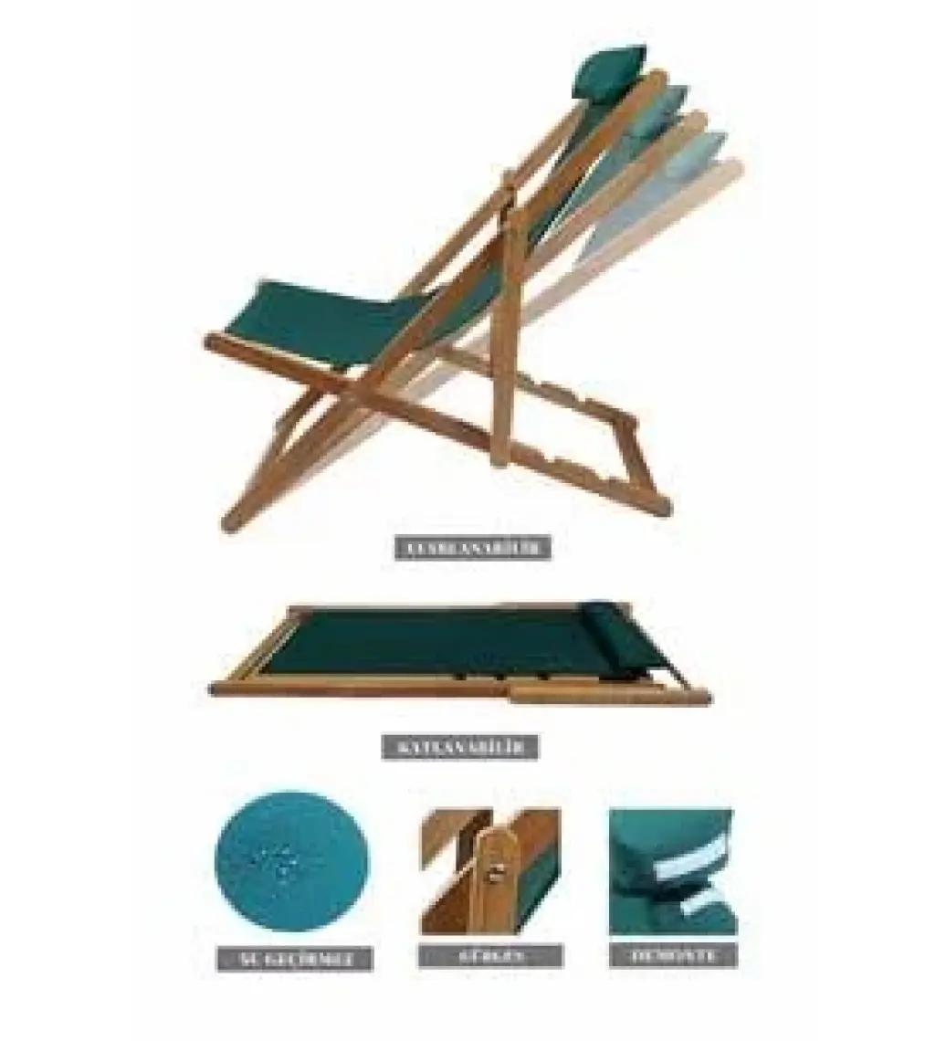 Bysay Ahşap Katlanabilir Taşınır Şezlong. Plaj, Bahçe, Teras, Balkon Şezlongu