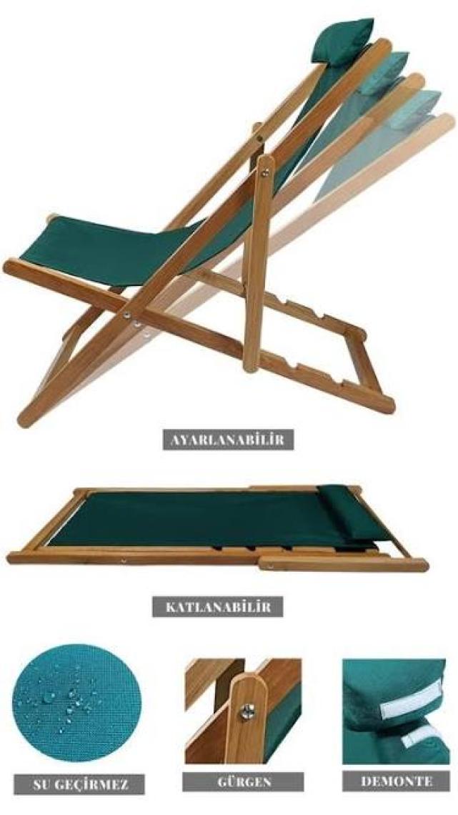 Bysay Ahşap Katlanabilir Taşınır Şezlong. Plaj, Bahçe, Teras, Balkon Şezlongu