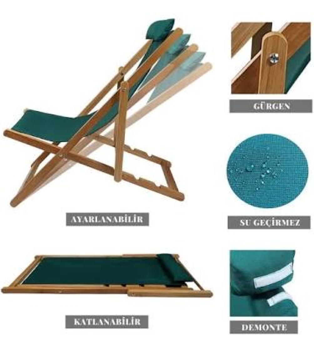 Bysay Ahşap Katlanabilir Taşınır Şezlong. Plaj, Bahçe, Teras, Balkon Şezlongu