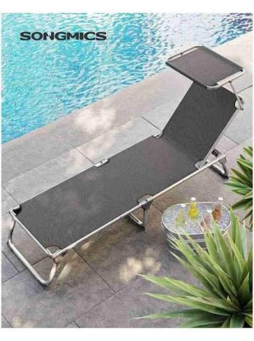 Songmics GCB19WGV1 Ayarlanabilir ve Katlanabilir Gölgelikli Şezlong 55 x 193 x 31 cm Koyu Gri,