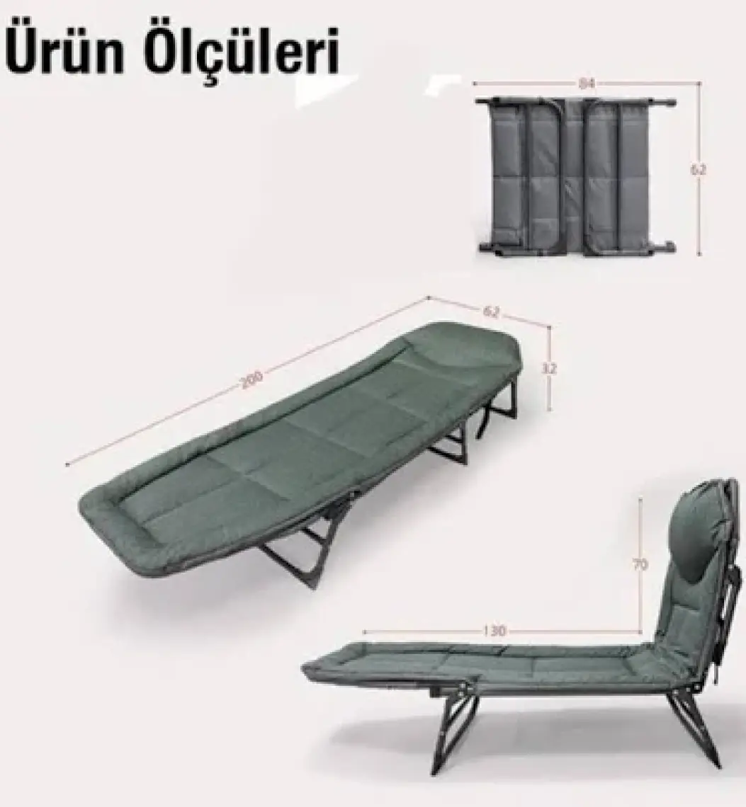 Ayt Sunup SN-26974 Taşınabilir Ayarlanabilir 5 Kademe Sünger Kamp Yatak Şezlong Açık Gri Kamp Yatağı