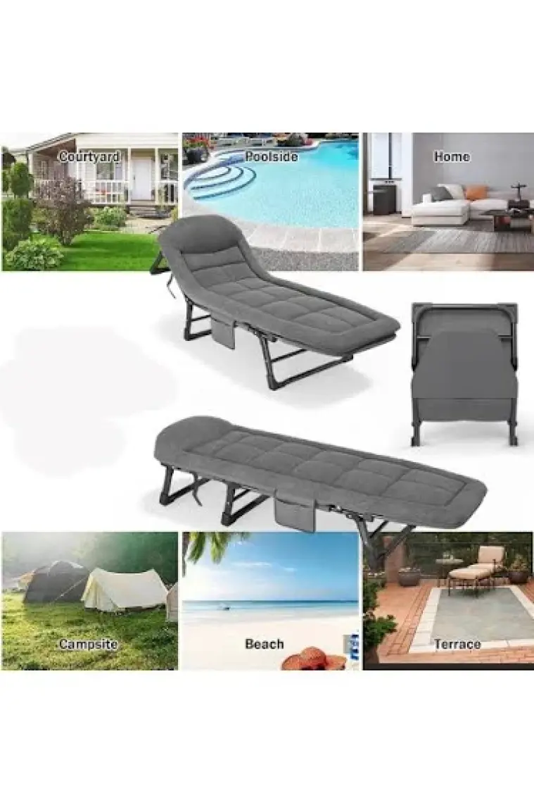 Ayt Sunup SN-26974 Taşınabilir Ayarlanabilir 5 Kademe Sünger Kamp Yatak Şezlong Açık Gri Kamp Yatağı