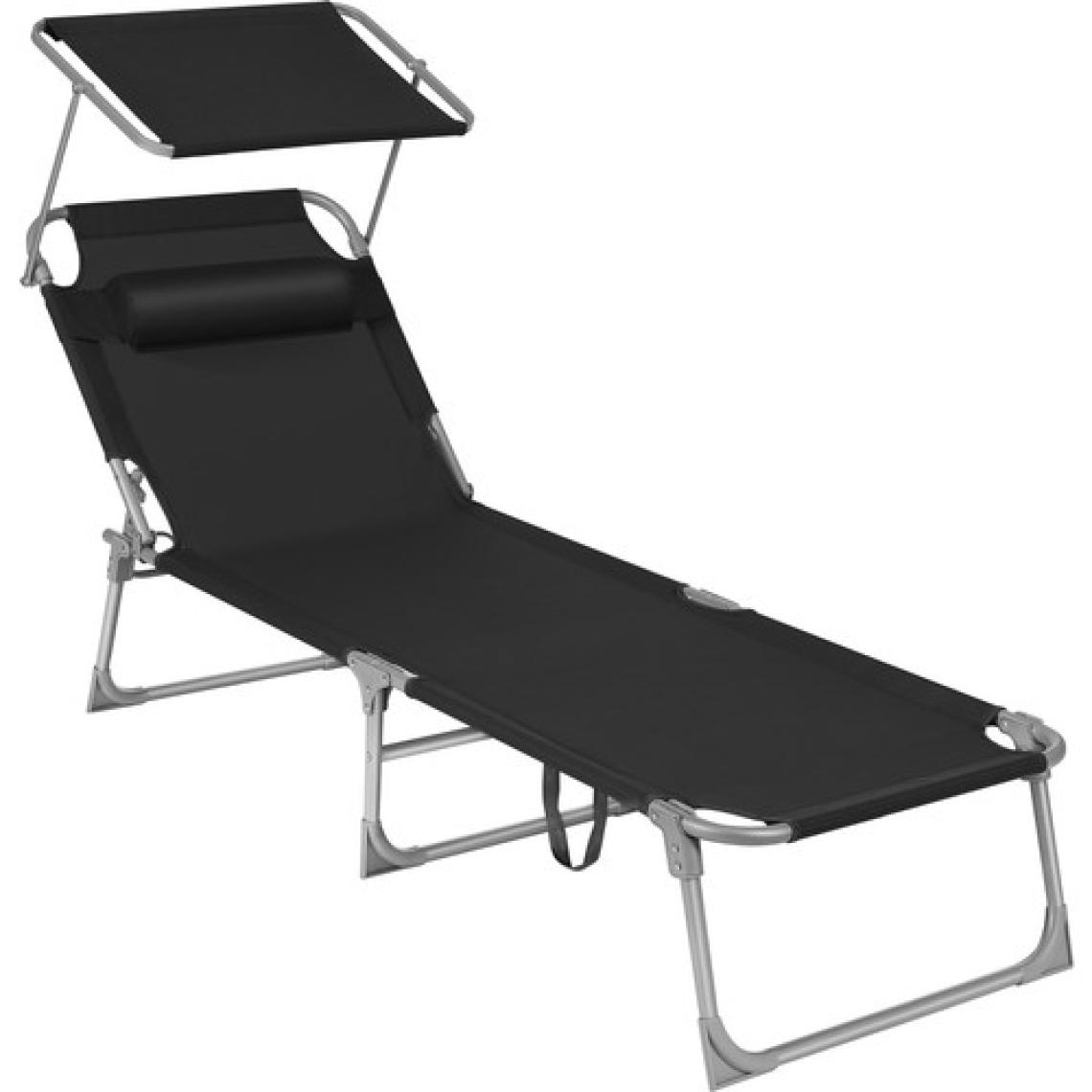 Songmıcs GCB192B01 Şezlong, Baş Destekli  Şezlongu, Sırtlık ve Güneş Şemsiyesi, Eğilebilir, Hafif, Katlanabilir, 53 x 193 x 29,5 Cm, Taşıma Kapasitesi 150 Kg, Bahçe, Siyah