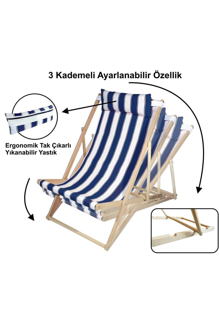 Asudehome Ev Gereçleri Ahşap Katlanır Şezlong Bahçe/balkon/teras/plaj 3 Kademe Ayarlı Balıkçı Tv Koltuğu Şezlong-Mavi