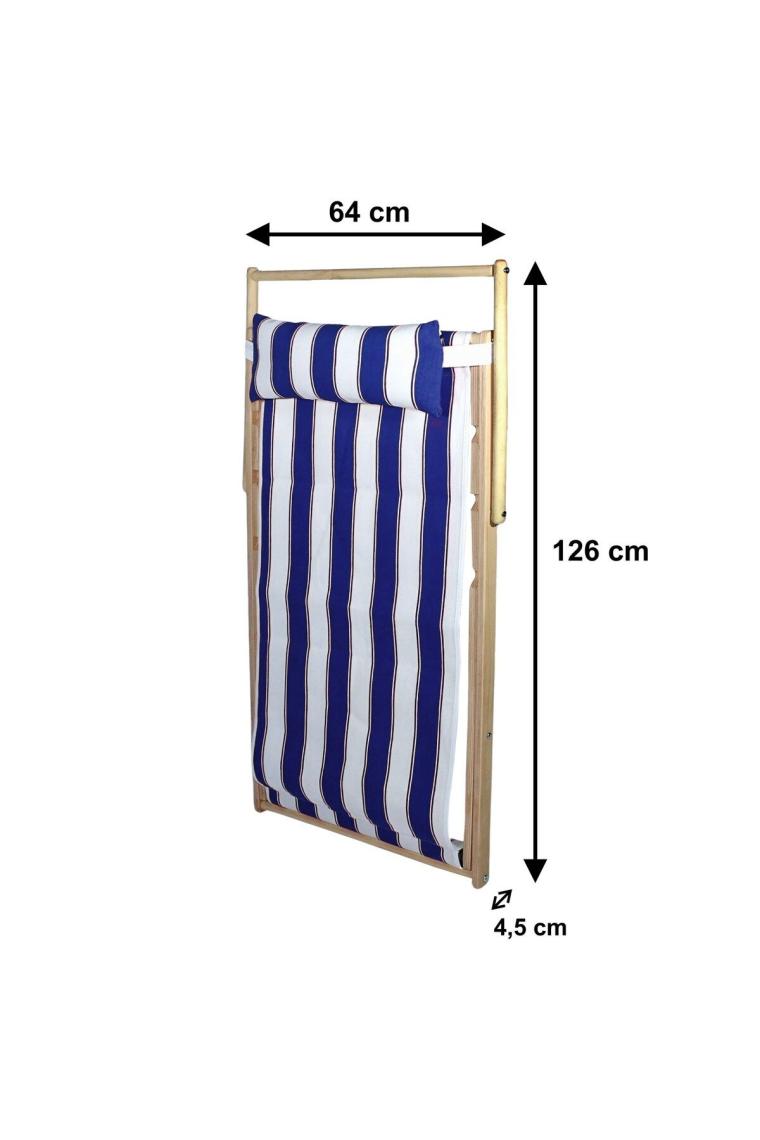Asudehome Ev Gereçleri Ahşap Katlanır Şezlong Bahçe/balkon/teras/plaj 3 Kademe Ayarlı Balıkçı Tv Koltuğu Şezlong-Mavi