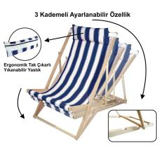 Asudehome Ev Gereçleri Ahşap Katlanır Şezlong Bahçe/balkon/teras/plaj 3 Kademe Ayarlı Balıkçı Tv Koltuğu Şezlong-Mavi