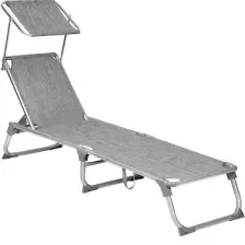 Songmics GCB19TG Ayarlanabilir ve Katlanabilir Gölgelikli Şezlong, 55X193X31 Cm, Gri Kırçıllı,