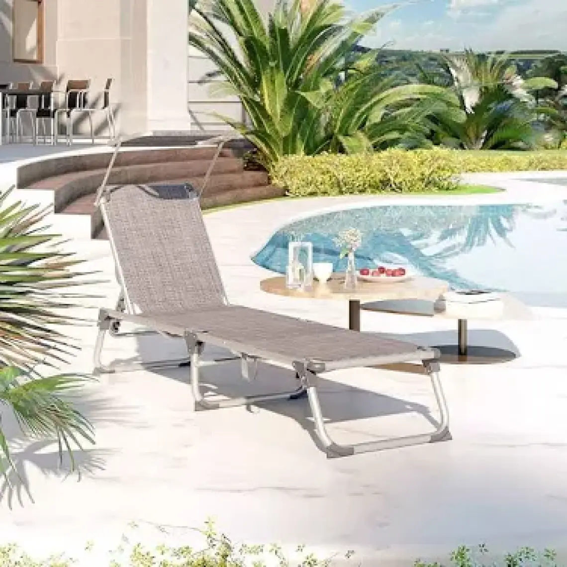 Songmics GCB19TG Ayarlanabilir ve Katlanabilir Gölgelikli Şezlong, 55X193X31 Cm, Gri Kırçıllı,