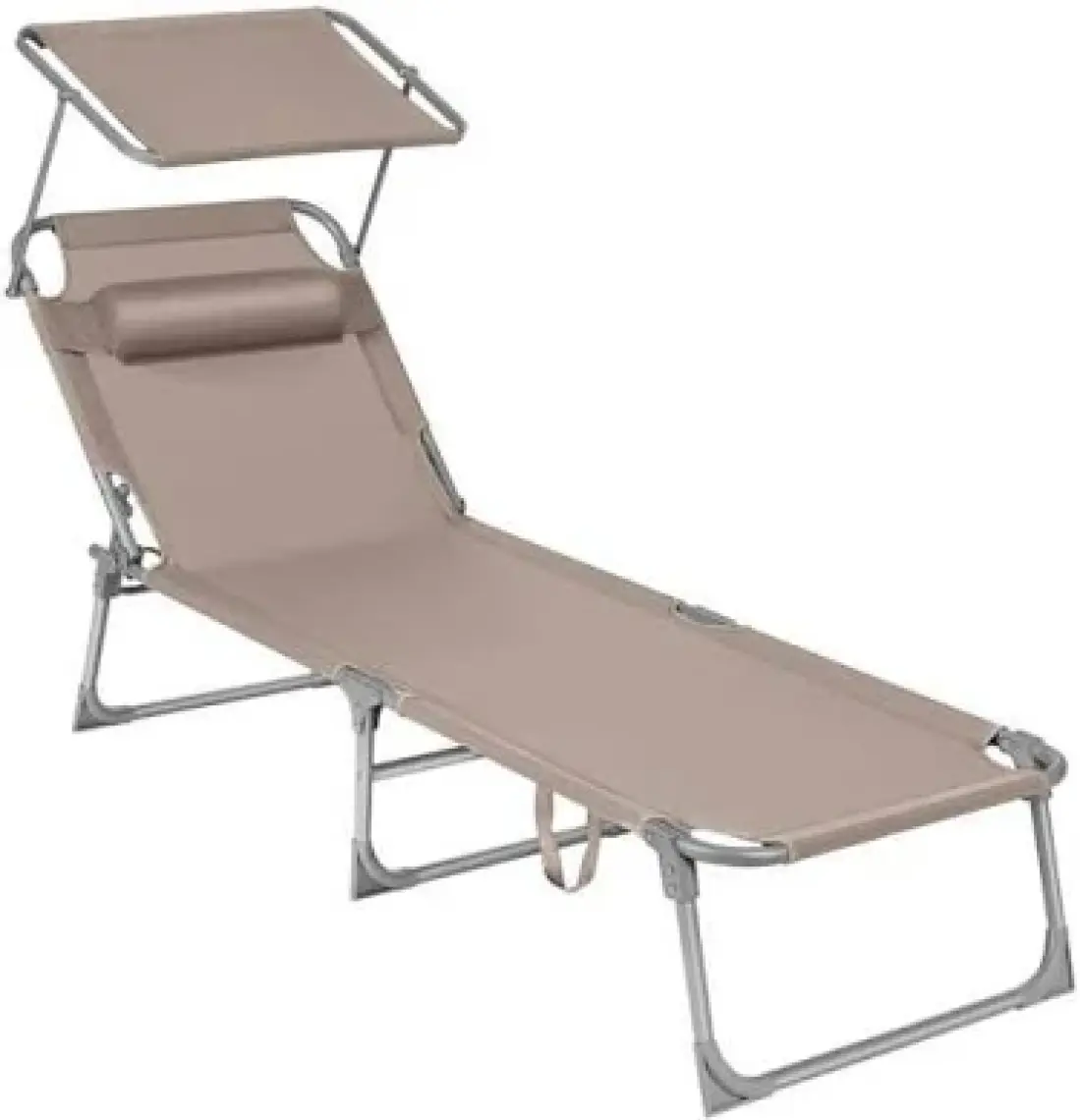 Songmics GCB19TG Ayarlanabilir ve Katlanabilir Gölgelikli Şezlong, 55X193X31 Cm, Gri Kırçıllı,