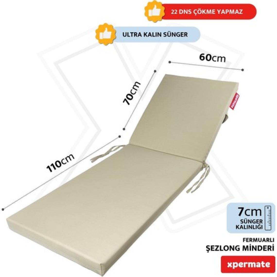 Xpermate  Ultra Kalın Şezlong Minderi Fermuarlı Su İtici Kumaş Katlanır Şezlong Minderi Katlanabilir Plaj Minderi 60x180x7