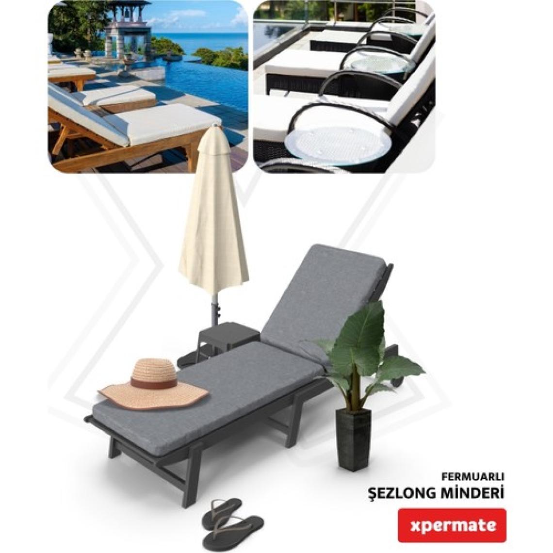 Xpermate  Ultra Kalın Şezlong Minderi Fermuarlı Su İtici Kumaş Katlanır Şezlong Minderi Katlanabilir Plaj Minderi 60x180x7