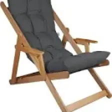 Bysay Ahşap Katlanabilir Taşınır Puf Minderli Kollu  Şezlong. Plaj, Bahçe, Teras, Balkon Için  (Antrasit)