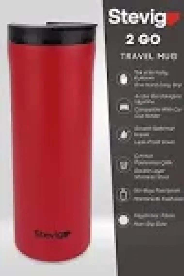 Stevig 2 Go Paslanmaz Çelik Termos Bardak 400 ml Travel Mug Red ST-203
