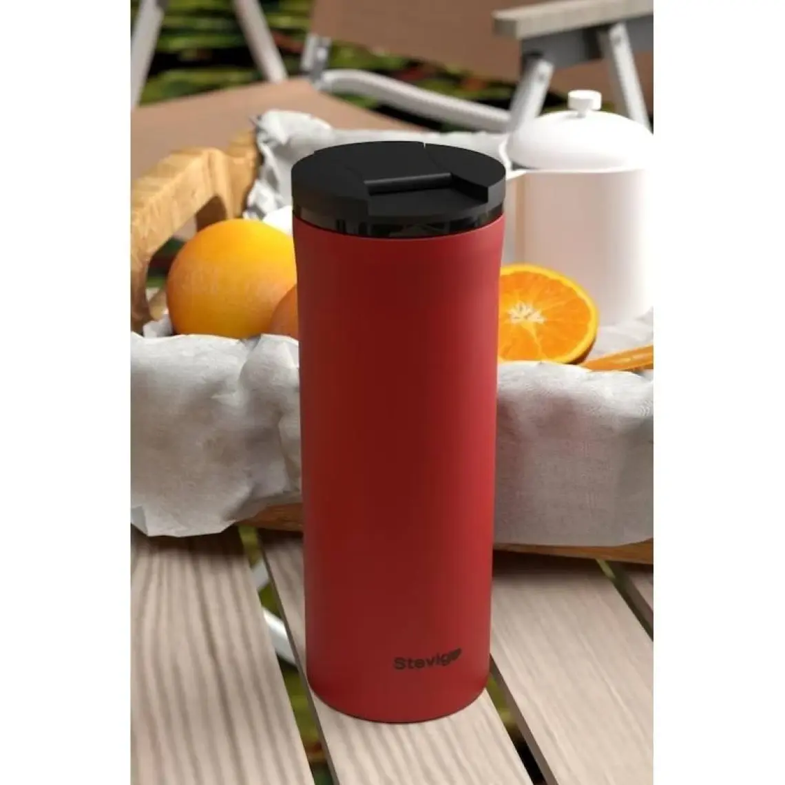 Stevig 2 Go Paslanmaz Çelik Termos Bardak 400 ml Travel Mug Red ST-203