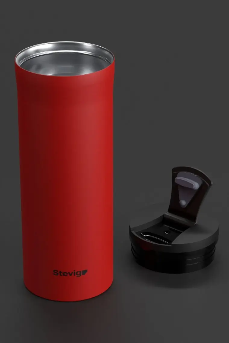 Stevig 2 Go Paslanmaz Çelik Termos Bardak 400 ml Travel Mug Red ST-203