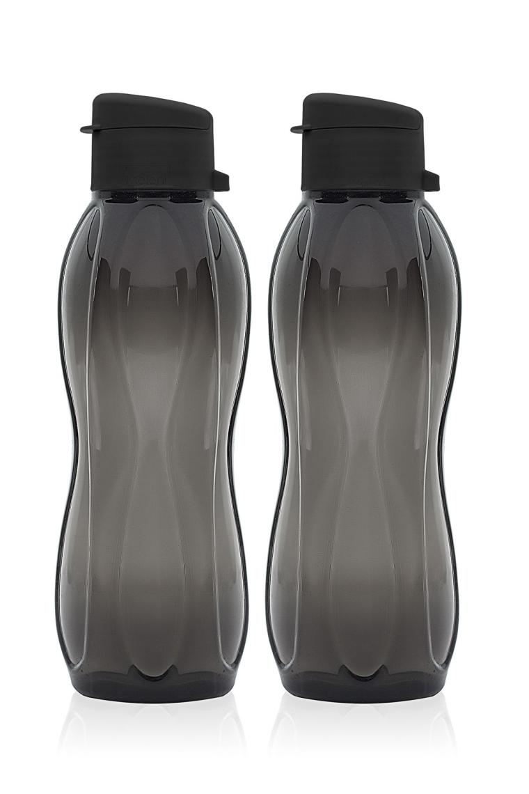 2'li Set Eko Şişe Suluk - Pratik Kapak Matara 2x 750 Ml Siyah
