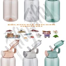 Pipetli 600 Ml Çocuk Su Matarası Sticker Hediyeli