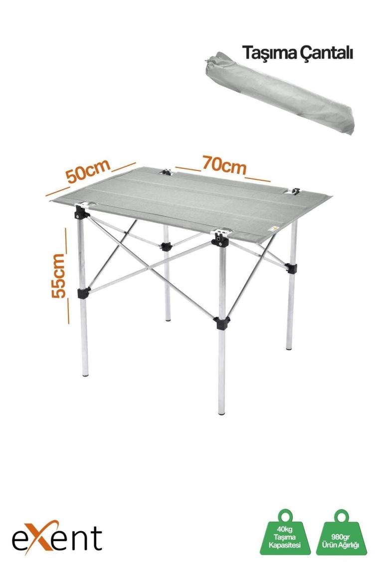 50x70 Cm Katlanabilir Kamp Masası, Piknik Bahçe Masası, Taşıma Çantalı Masa-gri