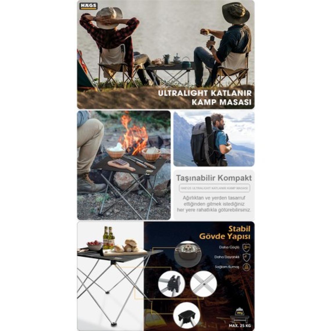Haegs Ultralight Katlanır Kamp Masası, Piknik, Bbq, Balıkçılık, Avcılık, Plaj, Hiking Için Taşınabilir Kompakt Roll Up Outdoor Kamp Masası Büyük Boy - Gri