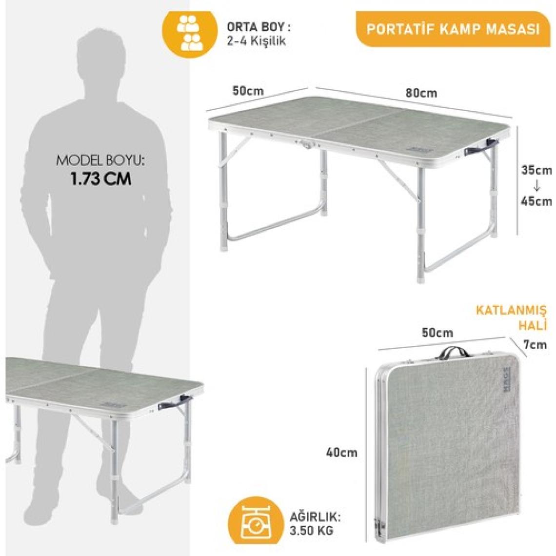 Haegs Portatif Kamp Masası, 2 Yükseklik Ayarlı, Katlanır Alüminyum Piknik Masası 80X50 Kumaş Desenli