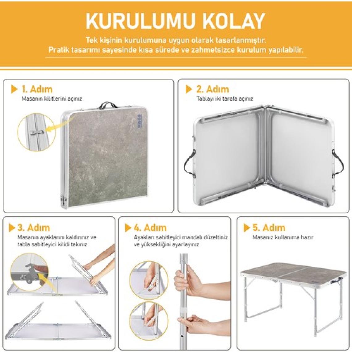 Haegs Portatif Kamp Masası, 2 Yükseklik Ayarlı, Katlanır Alüminyum Piknik Masası 80X50 Kumaş Desenli