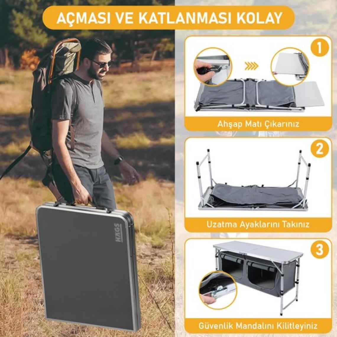 Haegs Saklama Dolaplı Kamp Masası, Kamp Mutfağı, Kamp Dolabı Katlanır Piknik Masası 80X50CM Kumaş Desenli