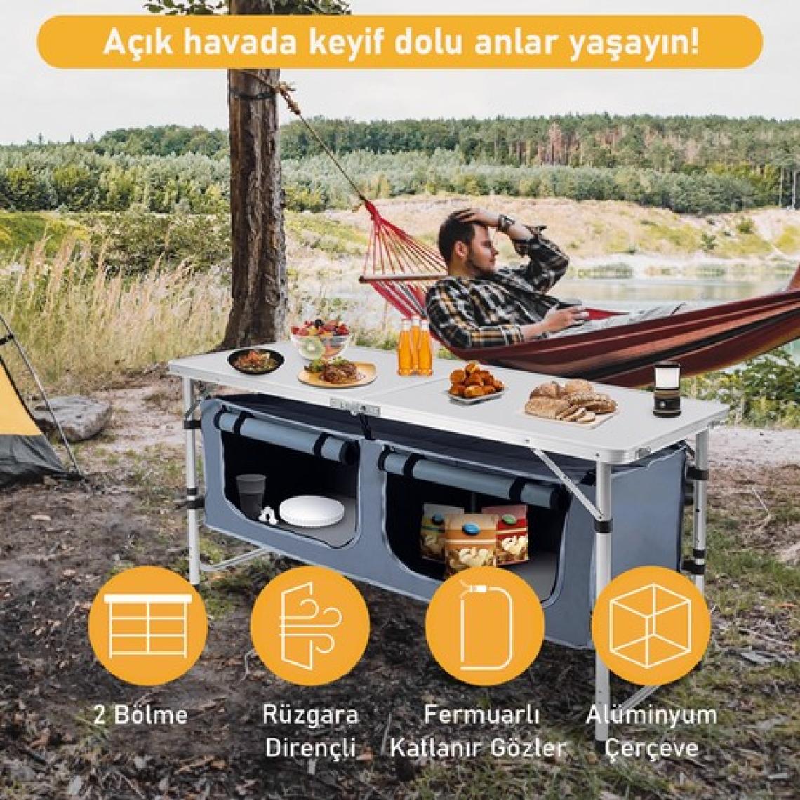 Haegs Saklama Dolaplı Kamp Masası, Kamp Mutfağı, Kamp Dolabı Katlanır Piknik Masası 80X50CM Kumaş Desenli