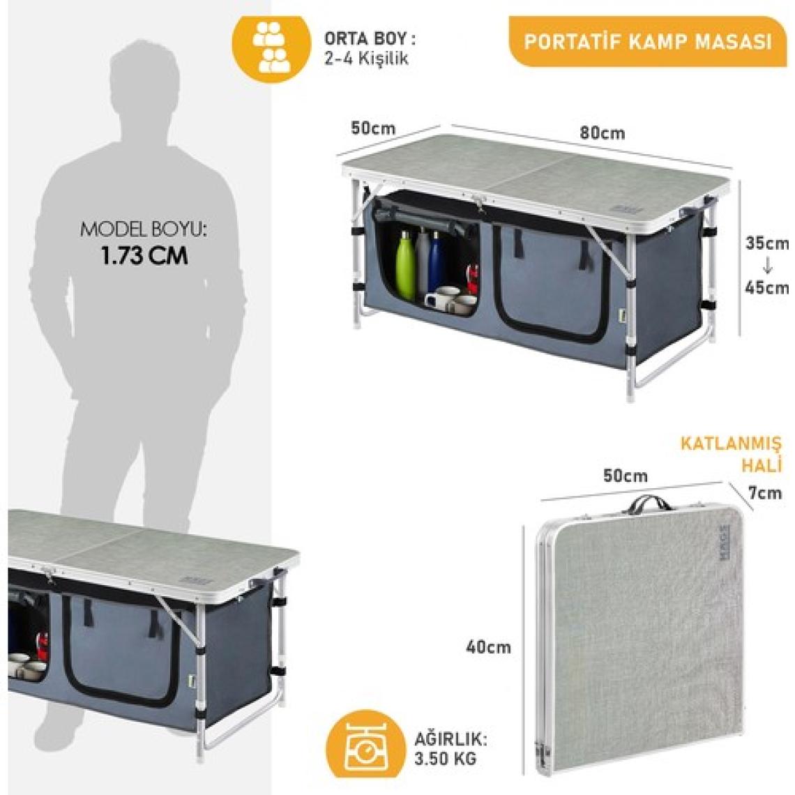 Haegs Saklama Dolaplı Kamp Masası, Kamp Mutfağı, Kamp Dolabı Katlanır Piknik Masası 80X50CM Kumaş Desenli
