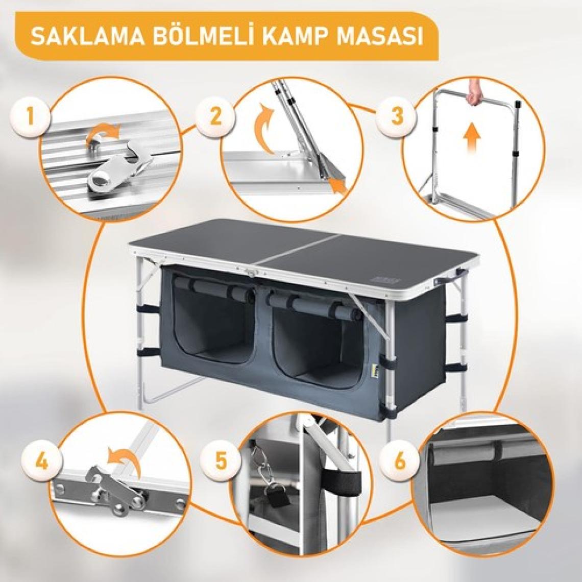 Haegs Saklama Dolaplı Kamp Masası, Kamp Mutfağı, Kamp Dolabı Katlanır Piknik Masası 80X50CM Kumaş Desenli