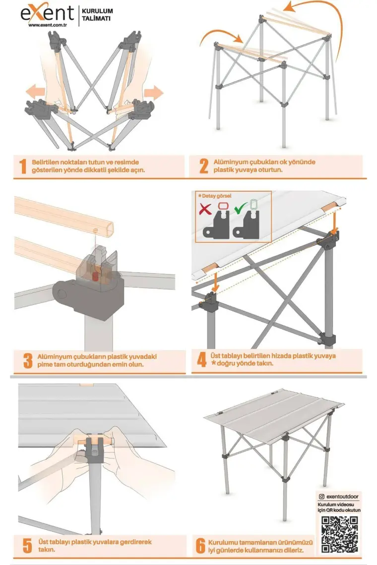Exent 70X50 cm Tekstil Kamp Masası, Piknik, Bahçe Balkon Plaj Masası, Katlanır Taşıma Çantalı Masa Siyah